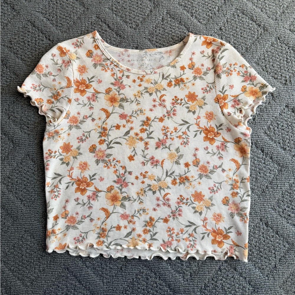 American Eagle Outfitters Floral Crop Top - Orange and Cream